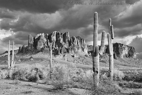 Superstition Mountains Approaching Storm BW