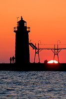 Orange Sunset at South Haven Lighthouse #2, Lake Michigan, Michigan
