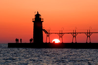 Orange Sunset at South Haven Lighthouse #1, Lake Michigan, Michigan