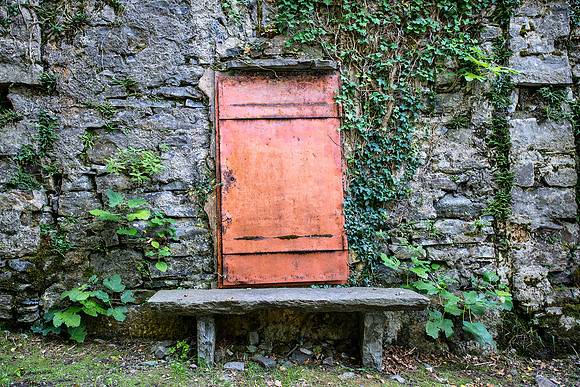 Bench and Weathered Door on Mule Path,  Lake Como, Varenna, Lombardy, Italy 4