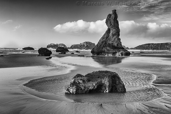 Sea Stacks at Bandon Beach,  Oregon BW
