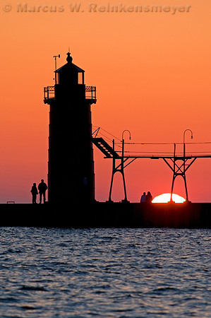 Orange Sunset at South Haven Lighthouse #2, Lake Michigan, Michigan