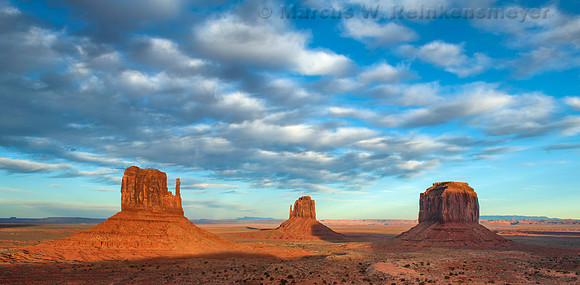 Three Mittens at Sundown, Monument Valley, Arizona and Utah Border 2 pano