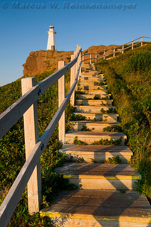Stairway leading to the lighthouse on the cliffs at Cape Spear, located on the far eastern Atlantic coast of Newfoundland, Canada.