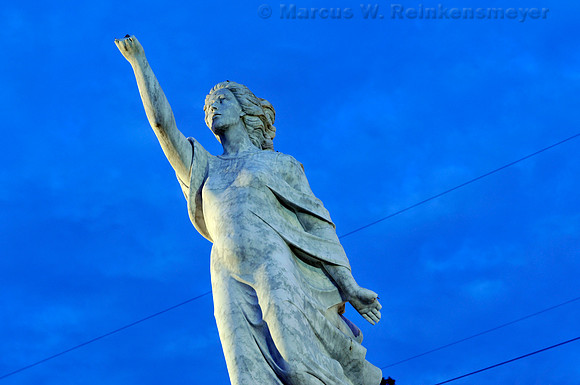 White Carrara marble muse sculpture located at Woldenberg Park, New Orleans riverfront, donated by the Italian community on Saint Joseph's Day, March 19, 1995. Artist: Franco, Alessandrini, a native o