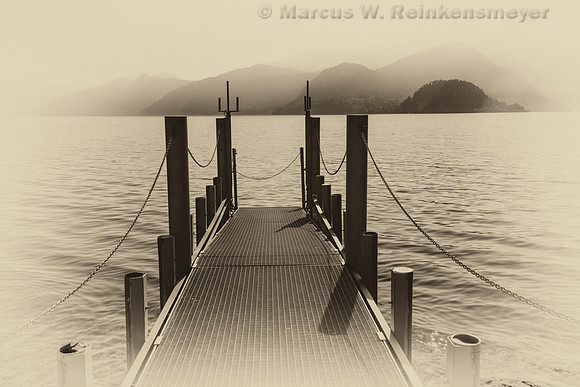Dock, Lake Como, Varenna, Lombardy, Italy 1 BW